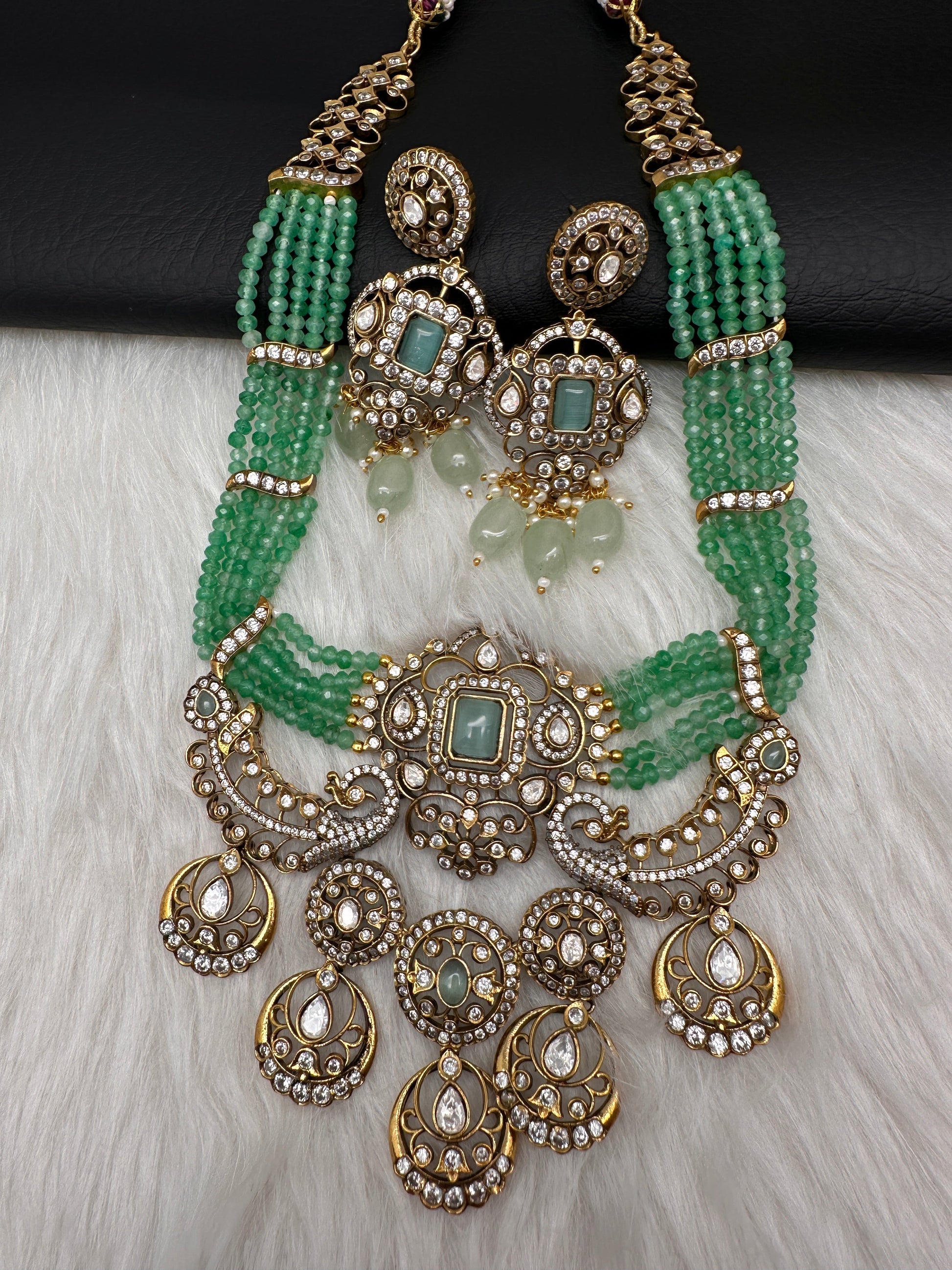 Victorian Kundan  Color Multi Layer  Beads Necklace - LightGreen