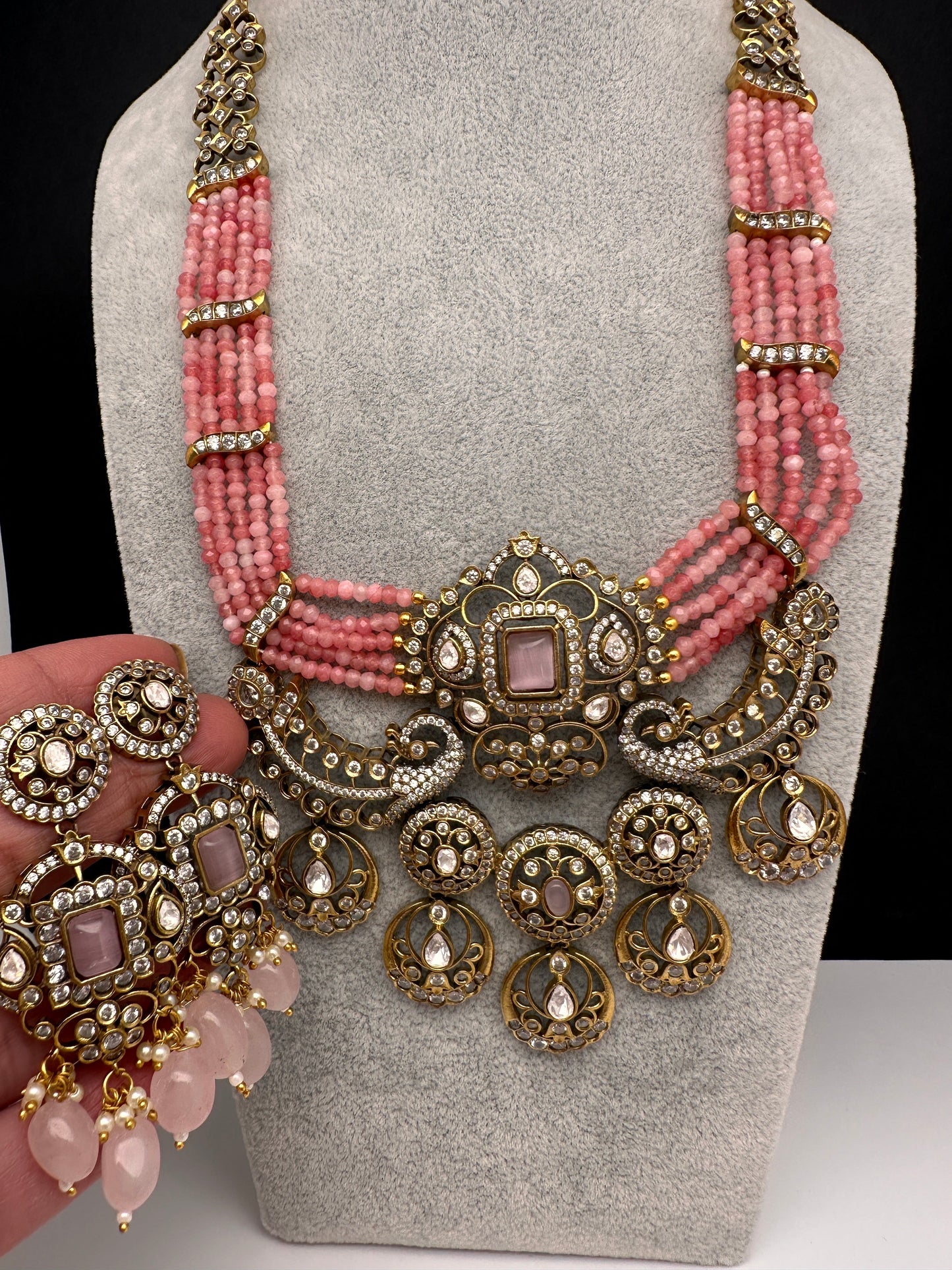 Victorian Kundan  Color Multi Layer  Beads Necklace - Pink