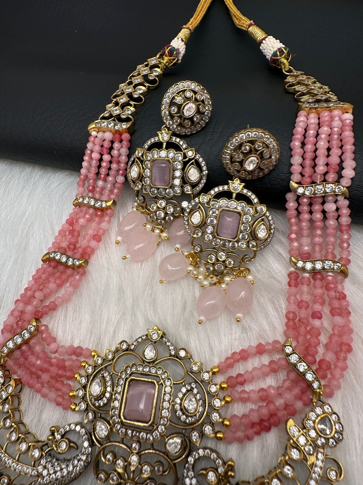 Victorian Kundan  Color Multi Layer  Beads Necklace - Pink