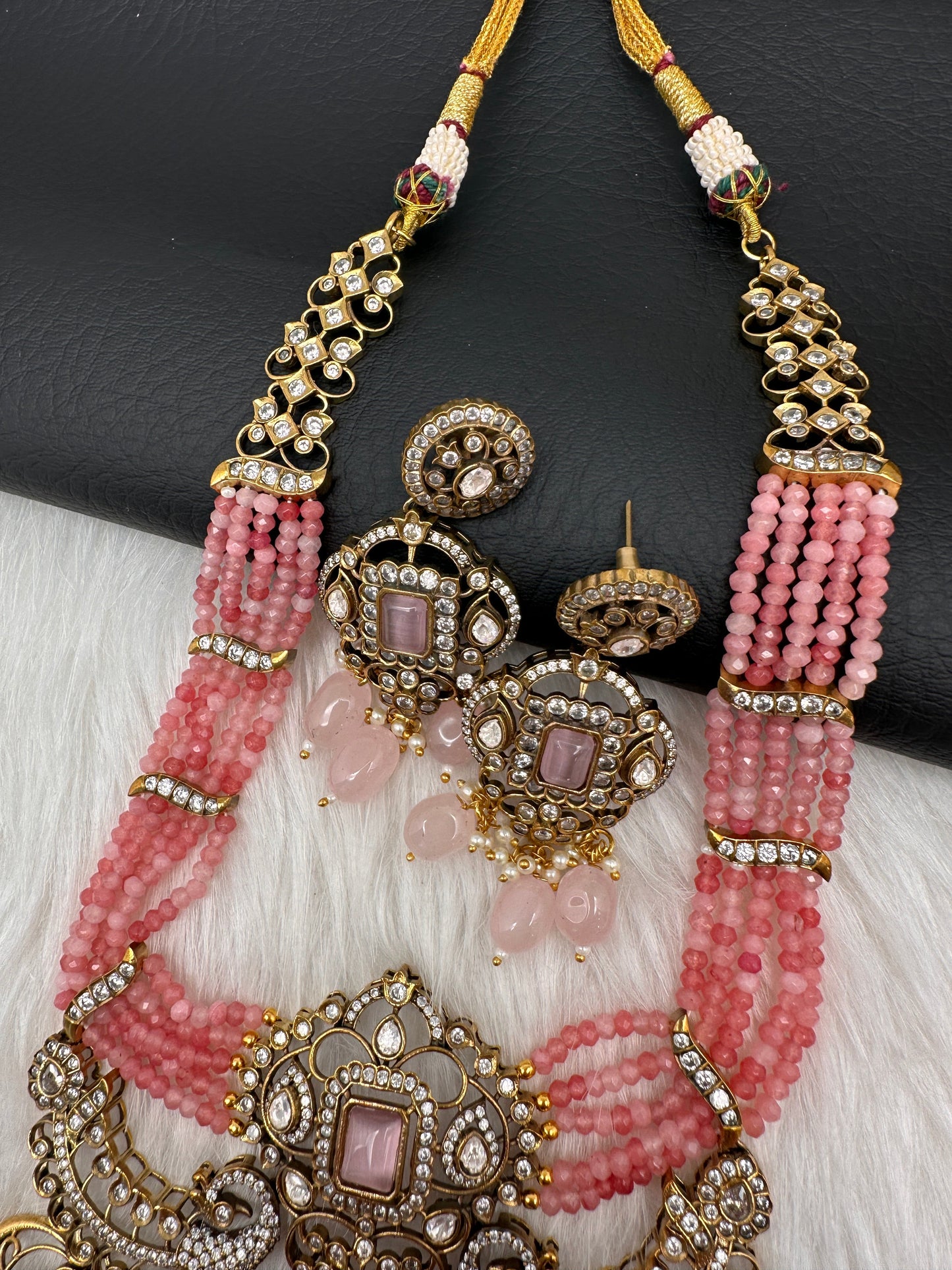 Victorian Kundan  Color Multi Layer  Beads Necklace - Pink