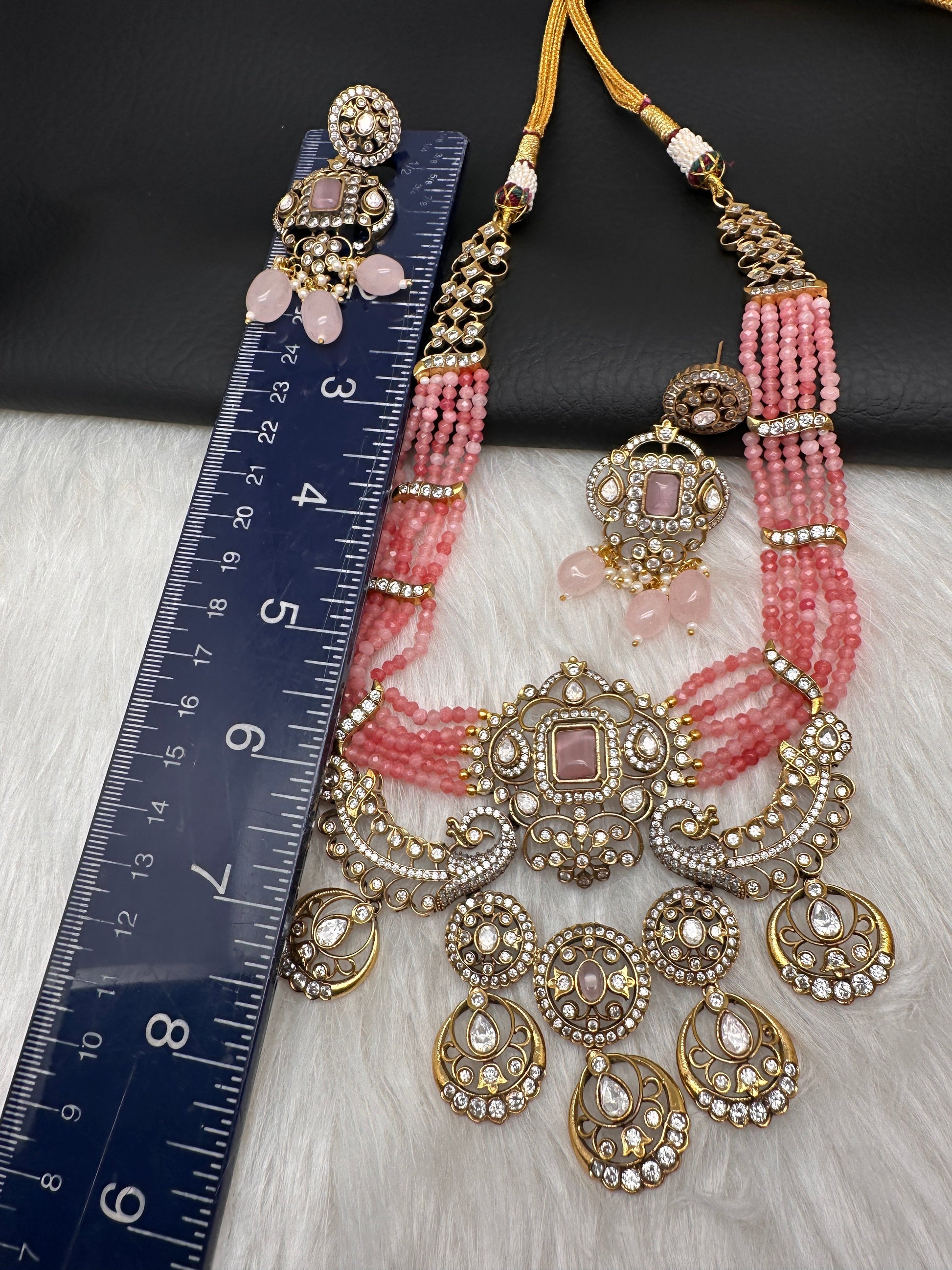 Victorian Kundan  Color Multi Layer  Beads Necklace - Pink