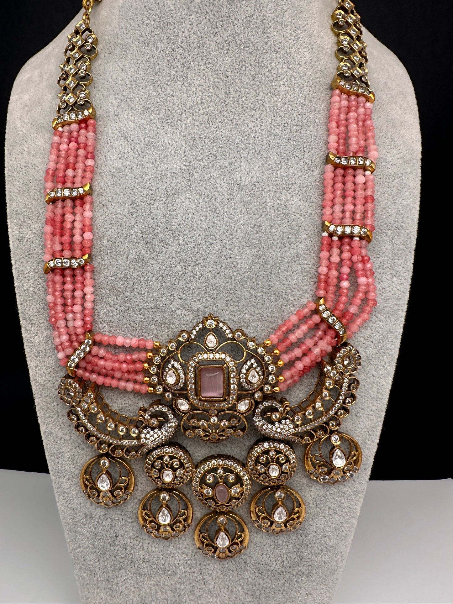 Victorian Kundan  Color Multi Layer  Beads Necklace - Pink