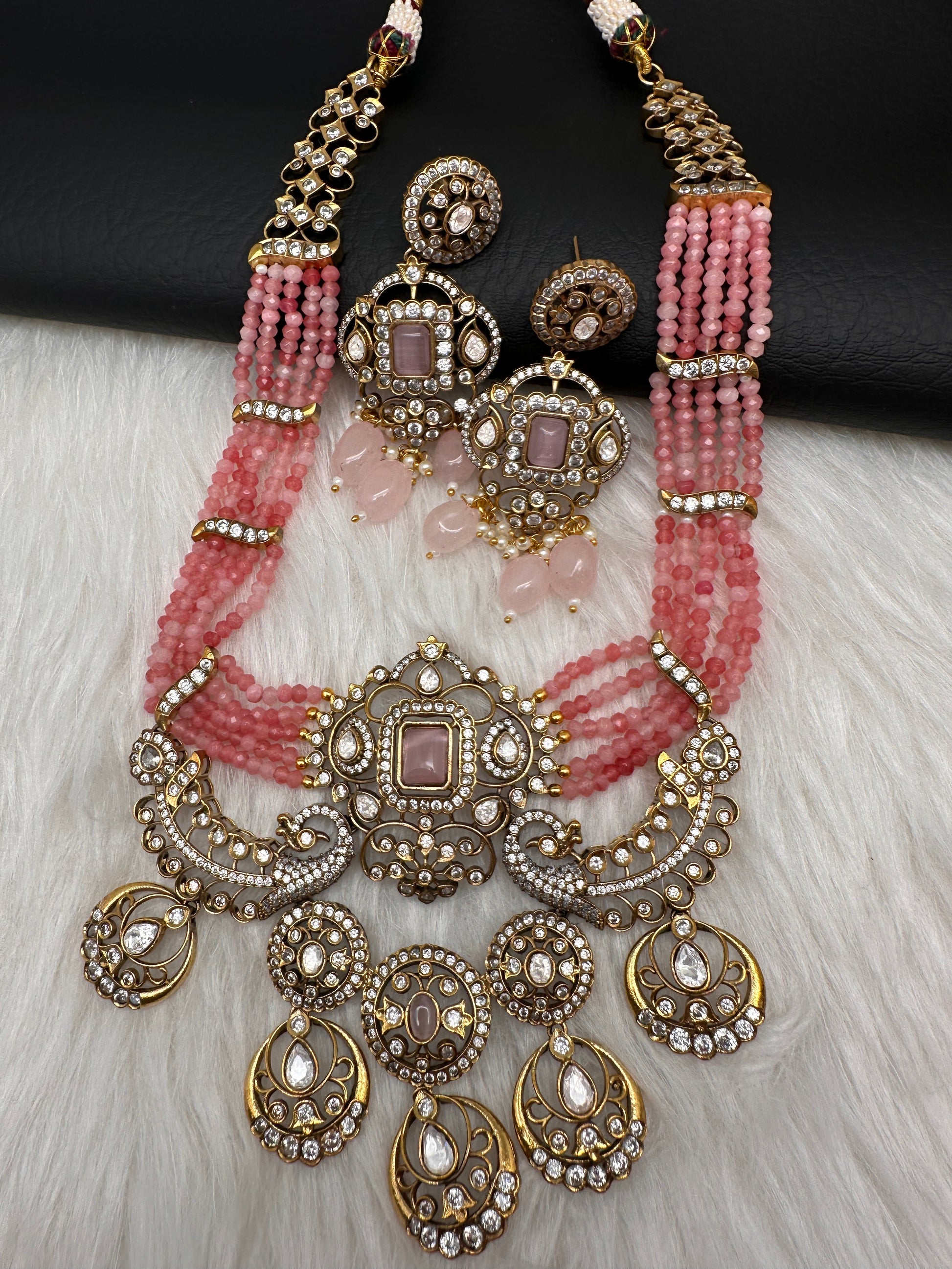 Victorian Kundan  Color Multi Layer  Beads Necklace - Pink