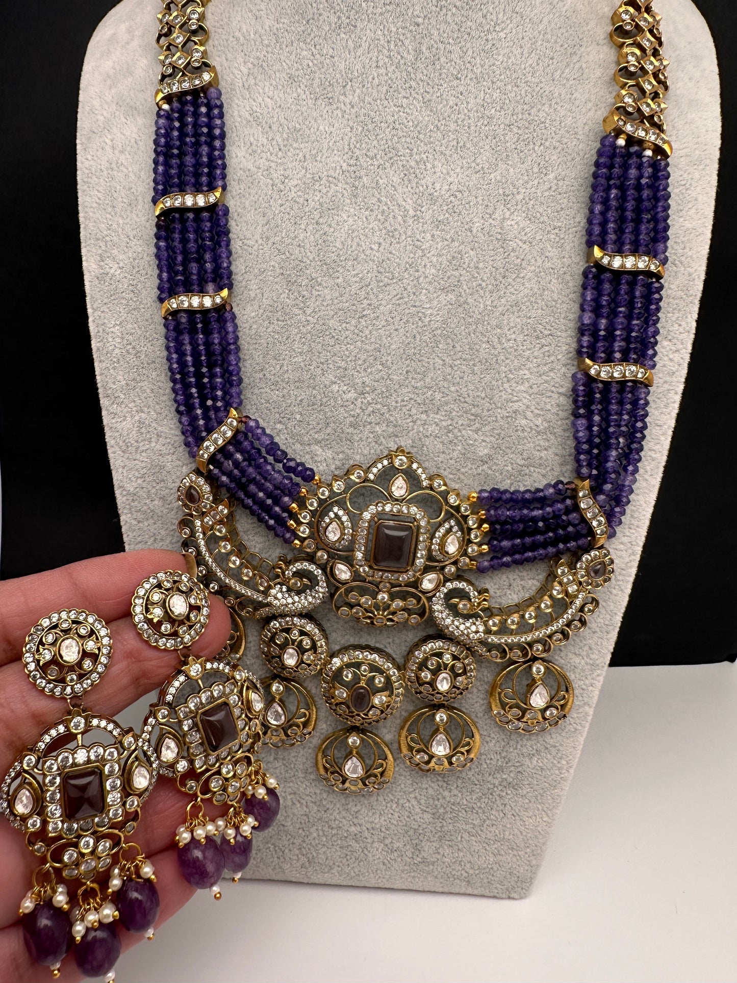 Victorian Kundan  Color Multi Layer  Beads Necklace - Purple