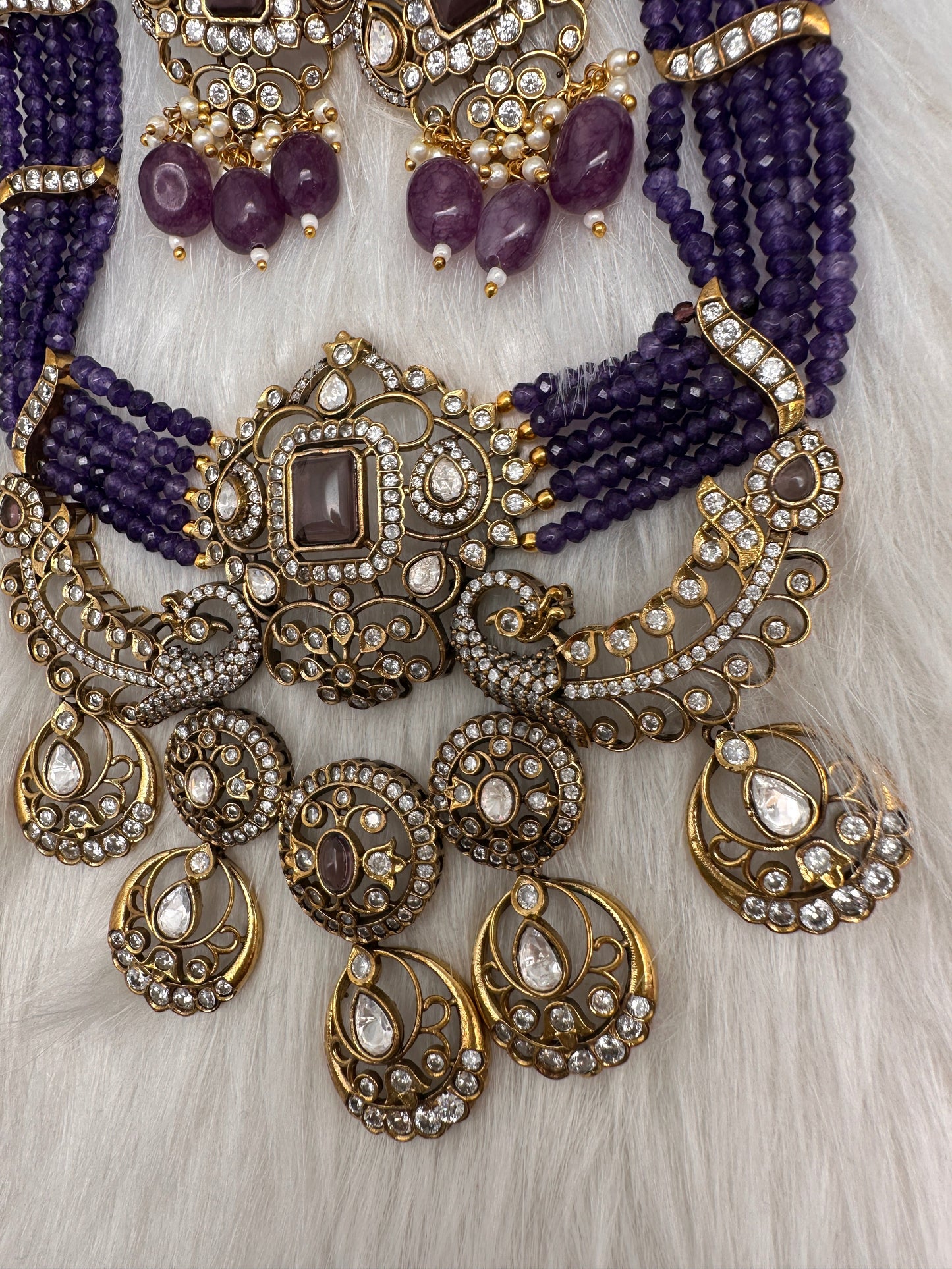 Victorian Kundan  Color Multi Layer  Beads Necklace - Purple