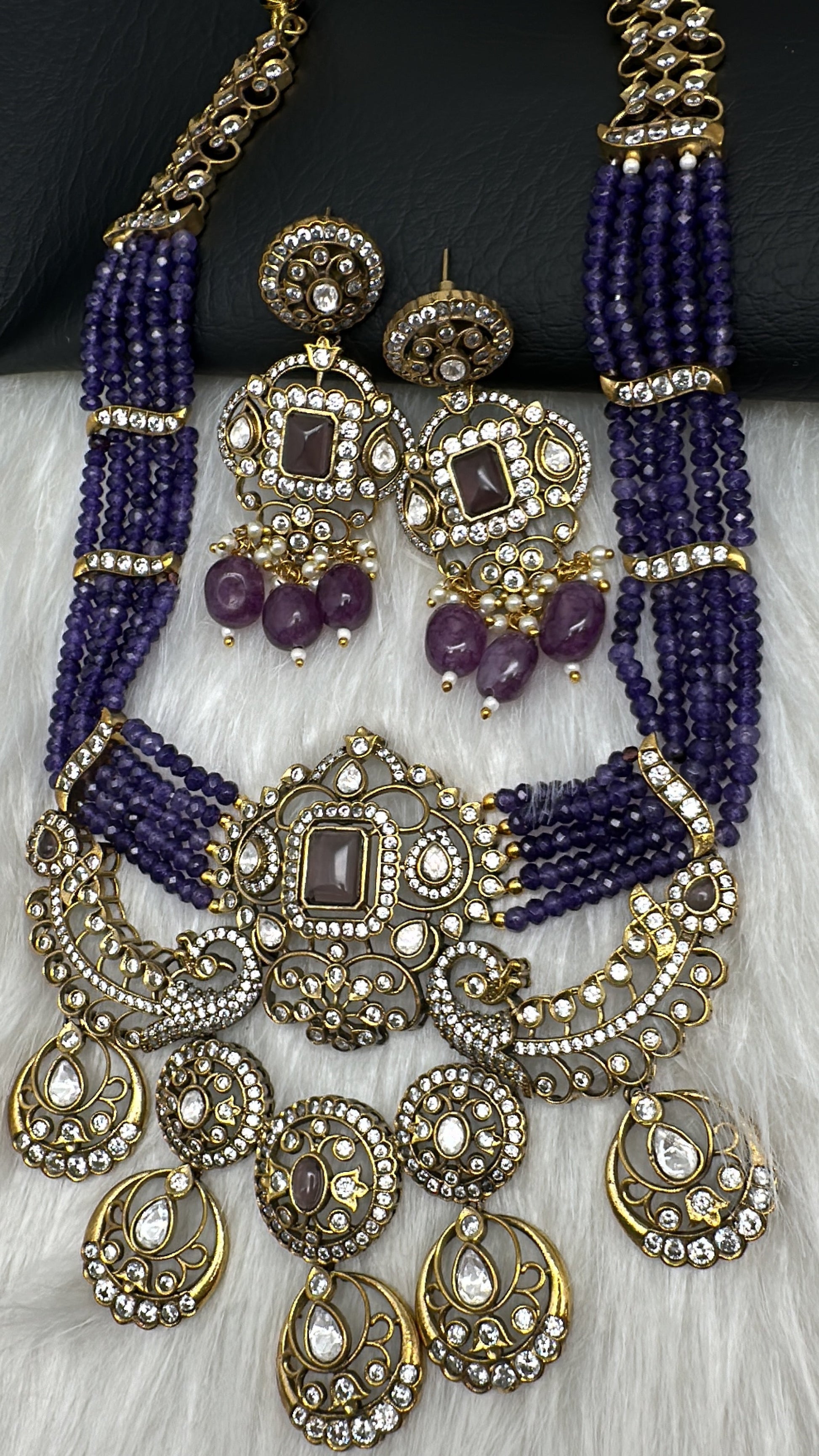 Victorian Kundan  Color Multi Layer  Beads Necklace - Purple