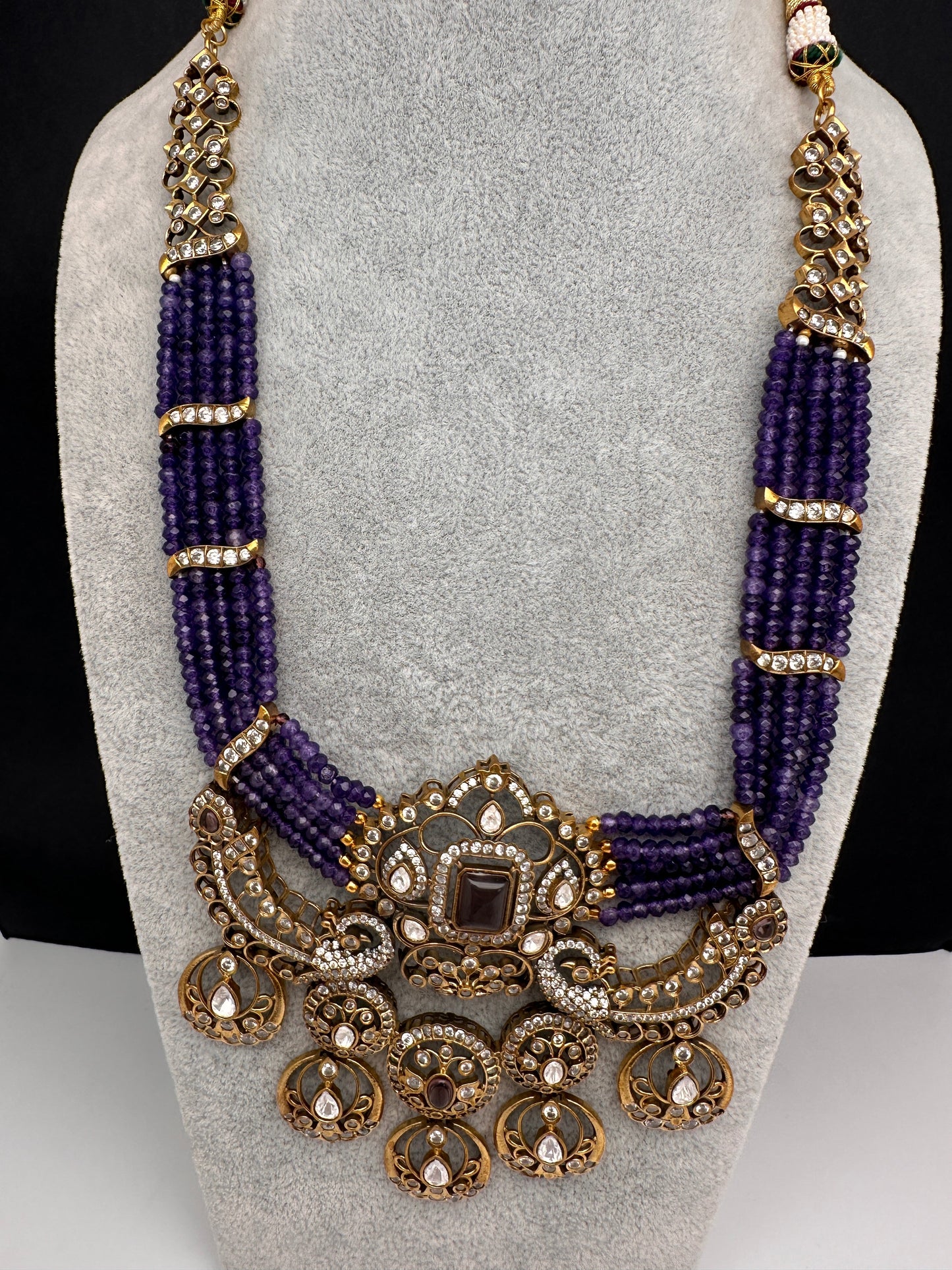 Victorian Kundan  Color Multi Layer  Beads Necklace - Purple