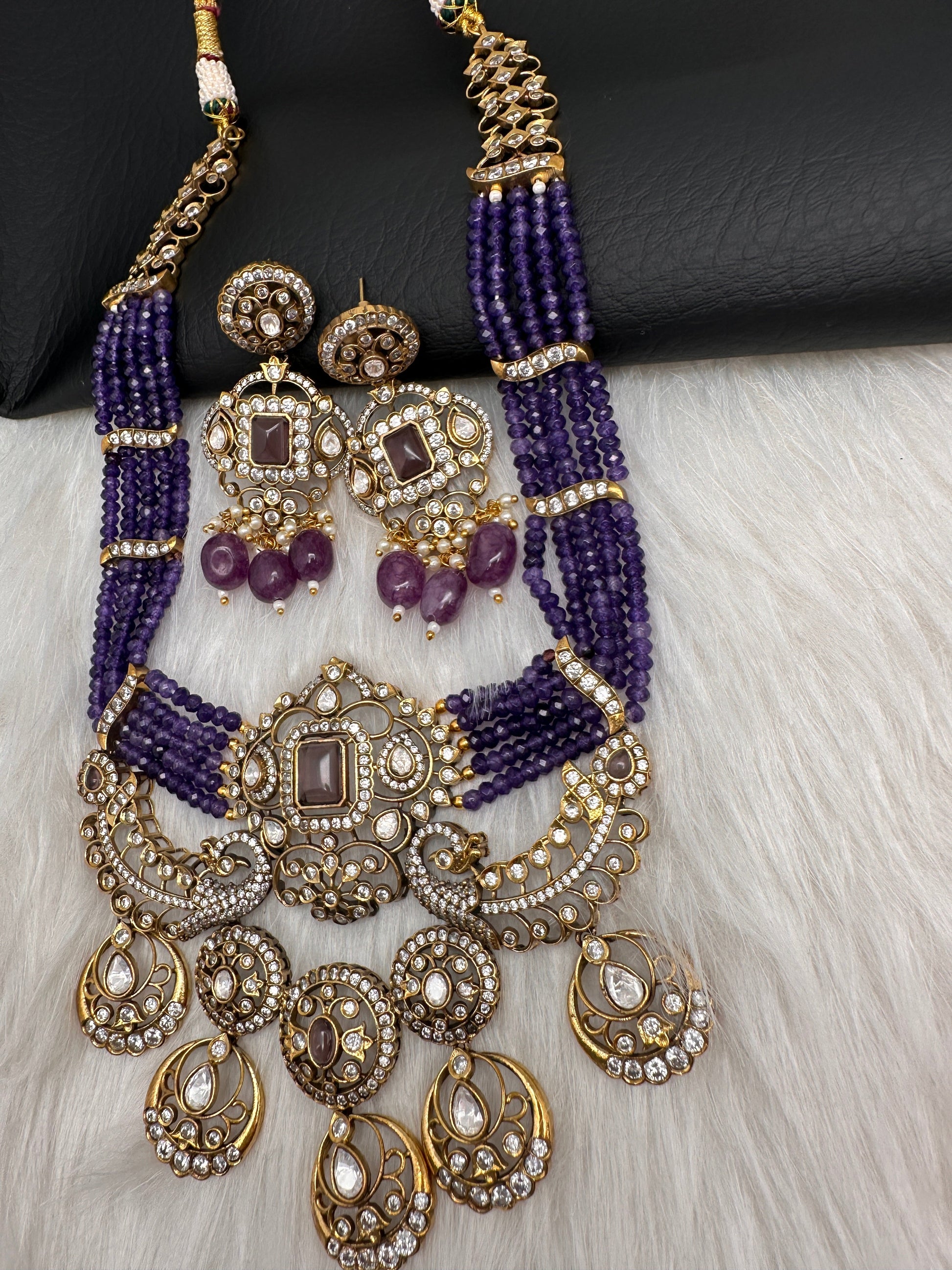 Victorian Kundan  Color Multi Layer  Beads Necklace - Purple