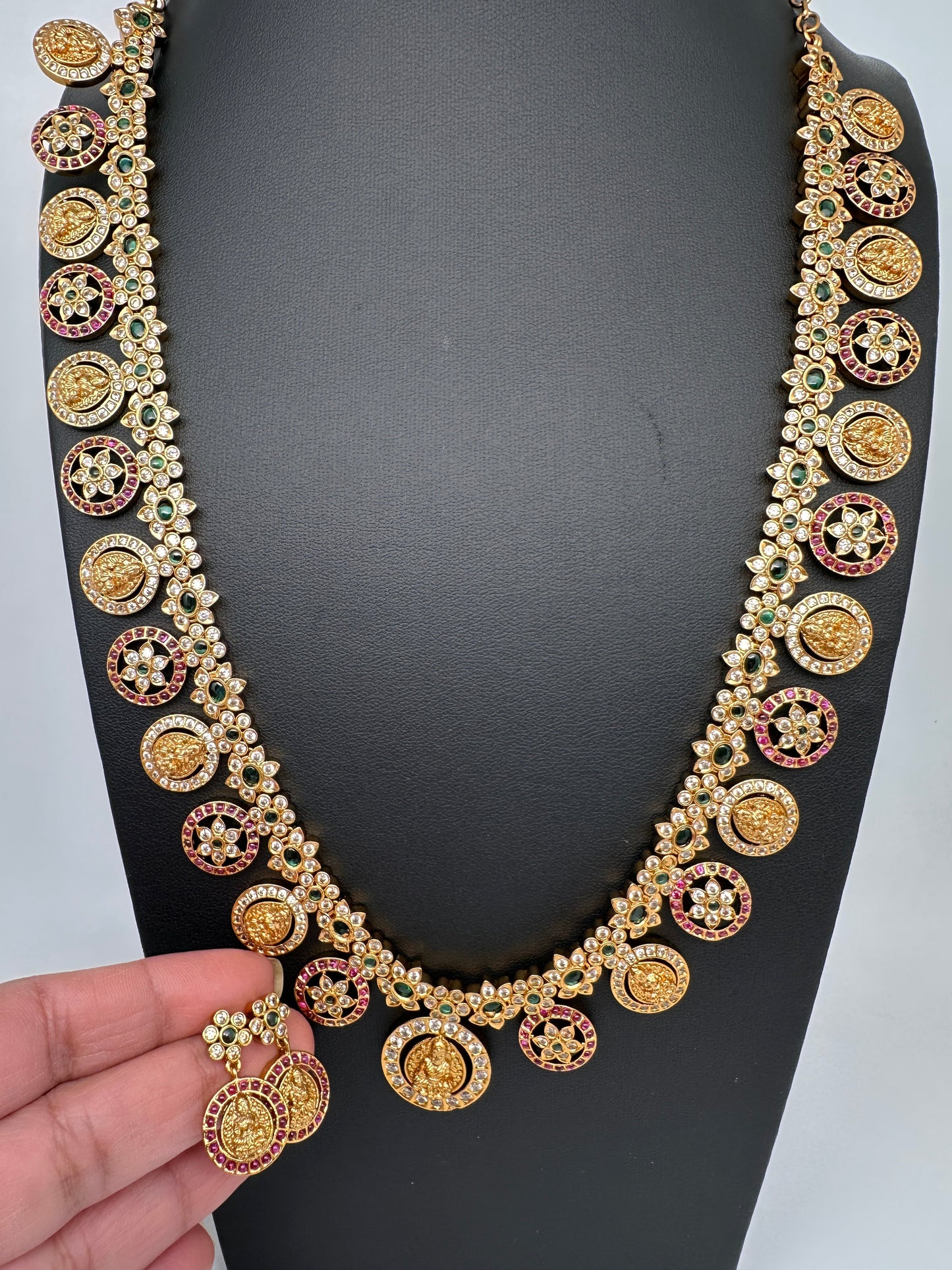 Matte Goddess Lakshmi Bottu Mala Long Necklace