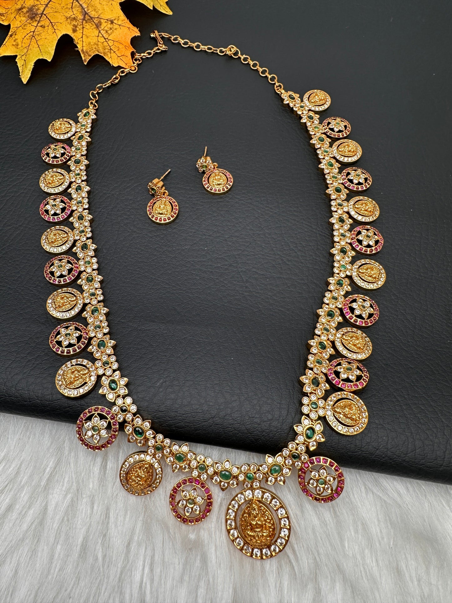 Matte Goddess Lakshmi Bottu Mala Long Necklace