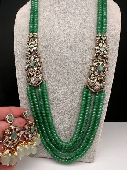 CZ Victorian Side Pendent Color Stone Beads Necklace - LightGreen