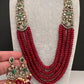 CZ Victorian Side Pendent Color Stone Beads Necklace - Red