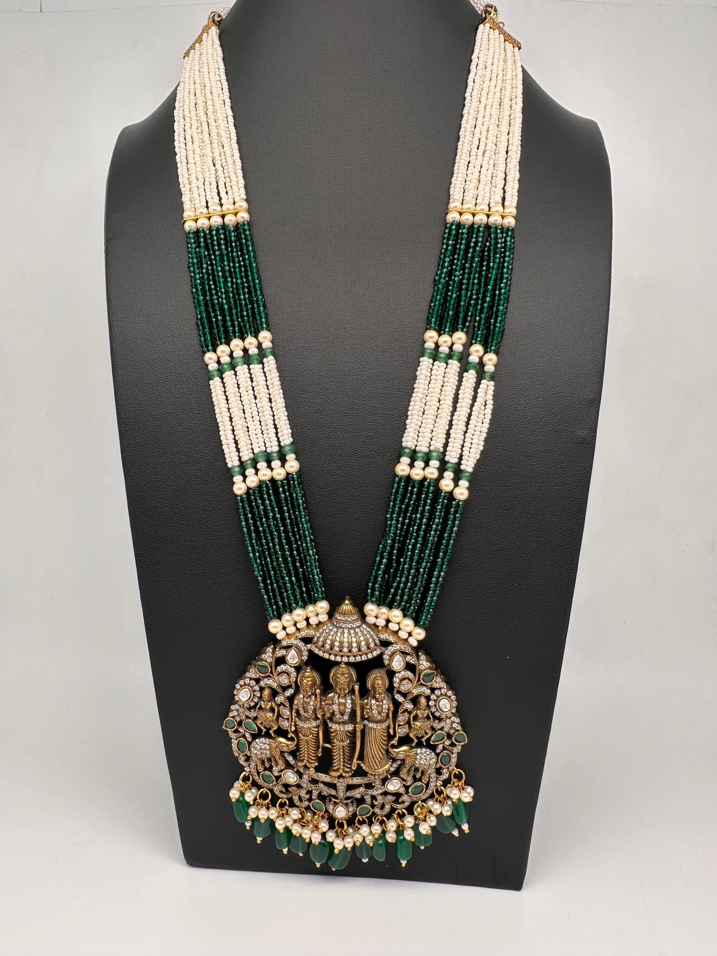 Ram Parivar Crystal Beads  Color Stone Necklace - Green