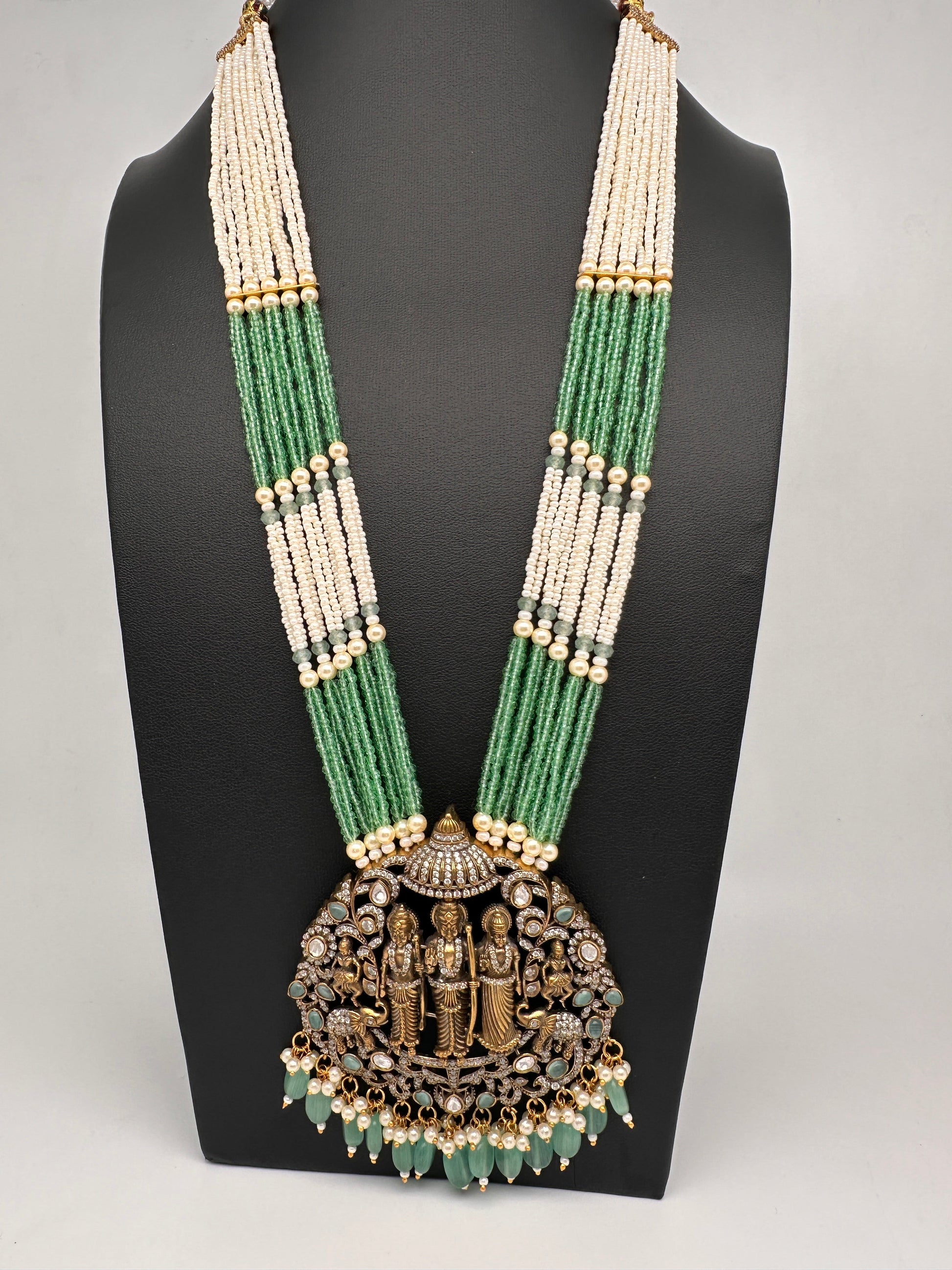 Ram Parivar Crystal Beads  Color Stone Necklace - LightGreen