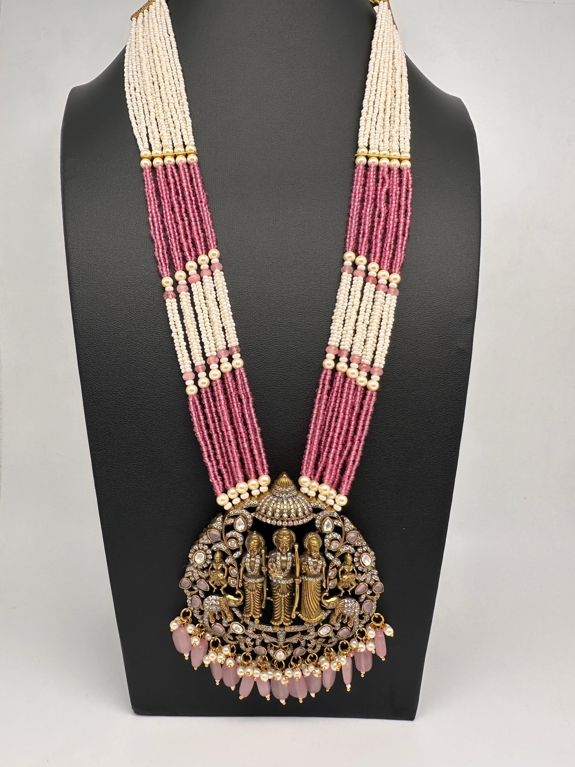 Ram Parivar Crystal Beads  Color Stone Necklace - pink