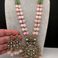 Peacock Color Stone Mehndi Finish Beads Long Necklace - LightGreen