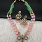 Peacock Color Stone Mehndi Finish Beads Long Necklace - LightGreen