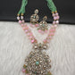 Peacock Color Stone Mehndi Finish Beads Long Necklace - LightGreen