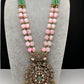 Peacock Color Stone Mehndi Finish Beads Long Necklace - LightGreen