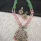 Peacock Color Stone Mehndi Finish Beads Long Necklace - LightGreen