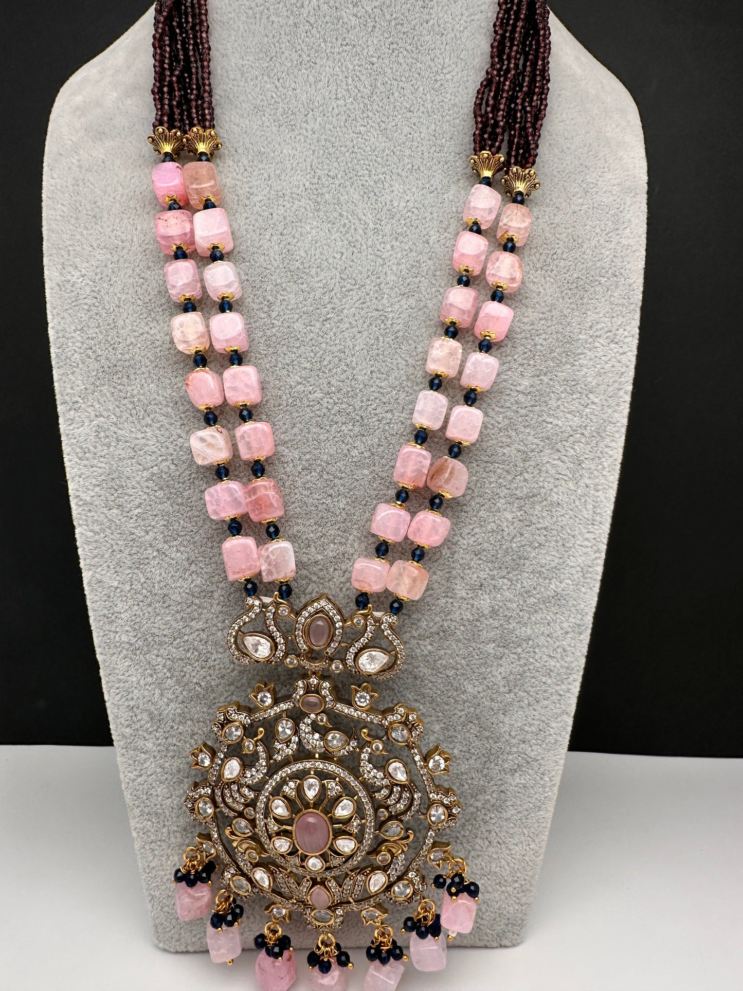 Peacock Color Stone Guttapusalu Short Necklace - Pink