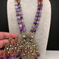 Peacock Color Stone Mehndi Finish Beads Long Necklace - Purple