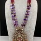 Peacock Color Stone Mehndi Finish Beads Long Necklace - Purple