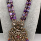 Peacock Color Stone Mehndi Finish Beads Long Necklace - Purple