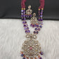 Peacock Color Stone Mehndi Finish Beads Long Necklace - Purple