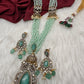 Jhumka Pattern Monilsa Beads Mehendi Finish Color Stone Necklace - MintGreen