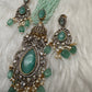 Jhumka Pattern Monilsa Beads Mehendi Finish Color Stone Necklace - MintGreen