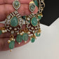 Jhumka Pattern Monilsa Beads Mehendi Finish Color Stone Necklace - MintGreen