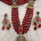 Jhumka Pattern Monilsa Beads Mehendi Finish Color Stone Necklace - Red