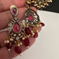 Jhumka Pattern Monilsa Beads Mehendi Finish Color Stone Necklace - Red