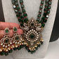 Peaock Pattern Monilsa Beads Mehendi Finish Color Stone Necklace - Green