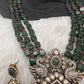 Peaock Pattern Monilsa Beads Mehendi Finish Color Stone Necklace - Green