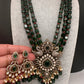 Peaock Pattern Monilsa Beads Mehendi Finish Color Stone Necklace - Green