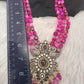 Peaock Pattern Monilsa Beads Mehendi Finish Color Stone Necklace - Pink