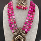 Peaock Pattern Monilsa Beads Mehendi Finish Color Stone Necklace - Pink