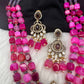 Peaock Pattern Monilsa Beads Mehendi Finish Color Stone Necklace - Pink