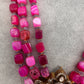 Peaock Pattern Monilsa Beads Mehendi Finish Color Stone Necklace - Pink