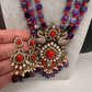 Peaock Pattern Monilsa Beads Mehendi Finish Color Stone Necklace - Purple