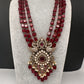 Peaock Pattern Monilsa Beads Mehendi Finish Color Stone Necklace - Red