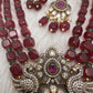 Peaock Pattern Monilsa Beads Mehendi Finish Color Stone Necklace - Red