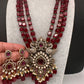 Peaock Pattern Monilsa Beads Mehendi Finish Color Stone Necklace - Red