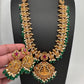 Peacock Matte Green Beads Pearls Goddess Lakshmi Long Necklace