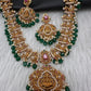 Peacock Matte Green Beads Pearls Goddess Lakshmi Long Necklace