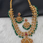 Peacock Matte Green Beads Pearls Goddess Lakshmi Long Necklace