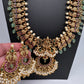 Chandbali Cluster Pearls Peacock Goddess Lakshmi Kemp Long Necklace