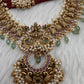 Chandbali Cluster Pearls Peacock Goddess Lakshmi Kemp Long Necklace